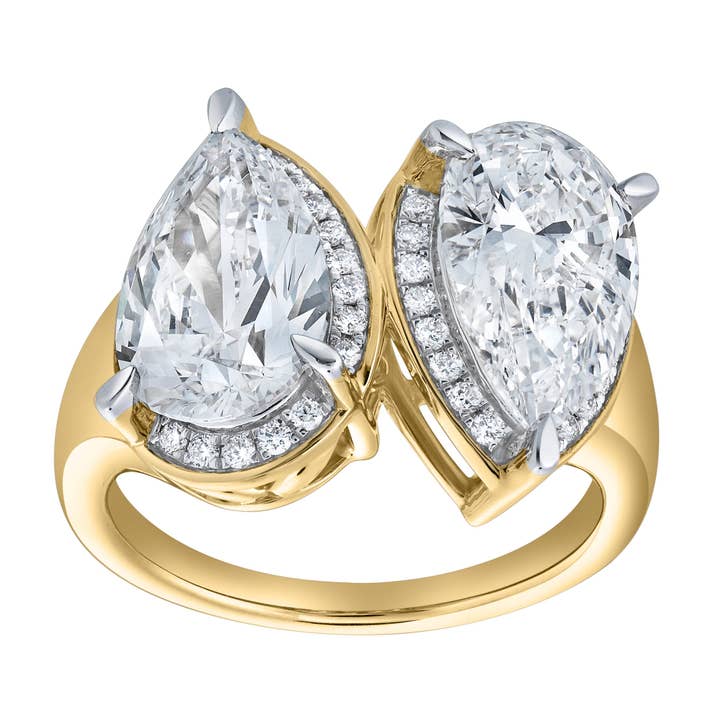 Araminta 14K geelgouden Toi et Moi-ring met peervormige laboratoriumgekweekte diamant - 5,3 ct voor wholesale door LuvMyJewelry (LMJ)