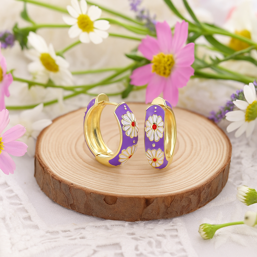 Wild & Free - Vente Créoles - Boucles d'oreilles créoles florales bohèmes – Acier et émail0