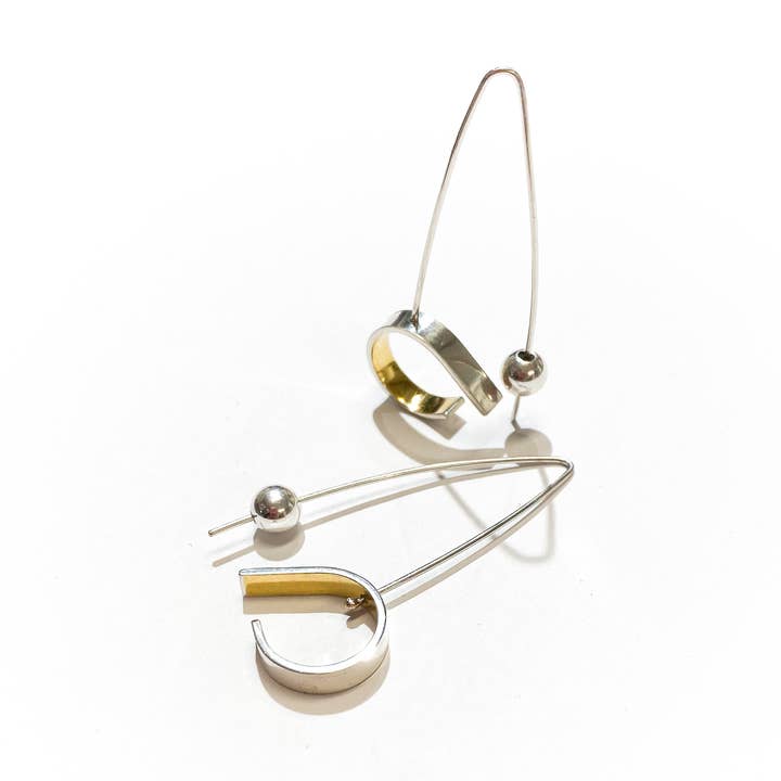 Mini Asym Earrings S+G, Sterling Silver and 24K Gold Hoops for wholesale by AW | MW