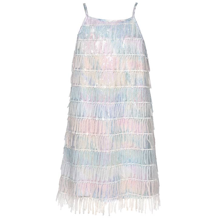 BLUE MULTI SEQUIN TASSEL DRESS for wholesale on Faire
