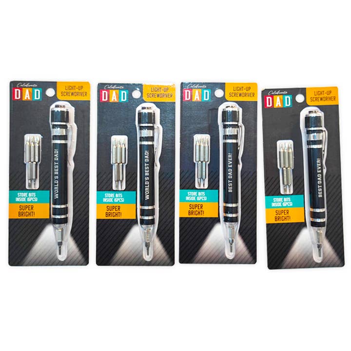 Novelty Closeout - Wholesale Handy Tool - Light Up Screwdriver With Bits Father's Day Assortment- 4/Pk