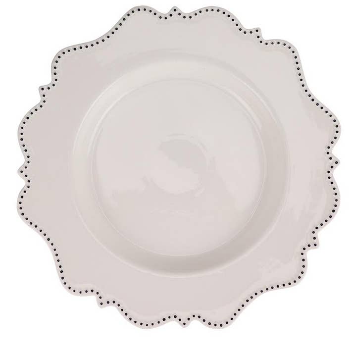 Ivory with Navy Beaded Scalloped Charger for wholesale by The Enchanted Home