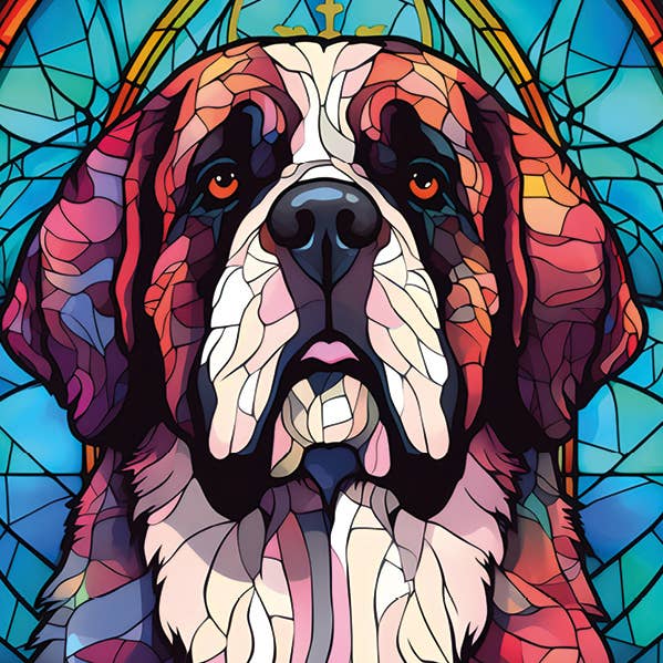 Footle Publishing - Wholesale Everyday Greeting Card - 'Stained Glass' Dog Greeting Card - Saint Bernard1