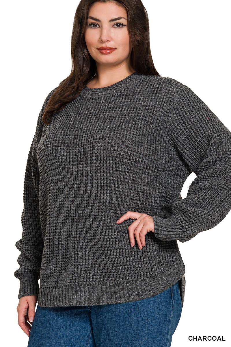 42POPS - Wholesale Knit Sweater - Women's - ",,,,...Plus size Basic Waffle Sweater34