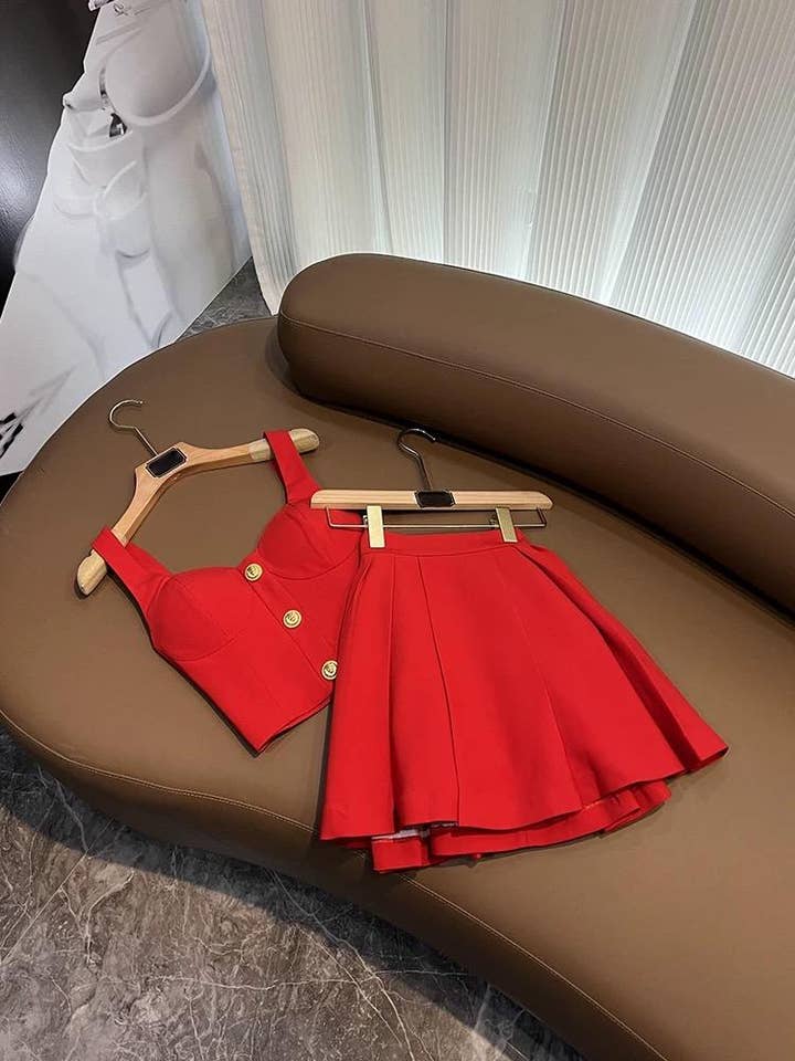Red SY389 Trendy Summer Camisole & A-Line Skirt Set for Women for wholesale on Faire