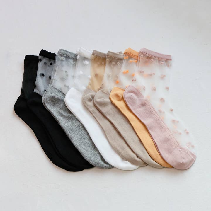 Sheer Polka Dot Ankle Socks – Lightweight Summer Style for wholesale by Happy Knits