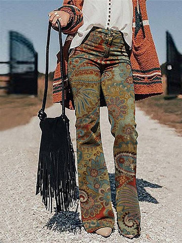 Tourtiwi - Wholesale Pants - Women's - Women's 3D Printed Wide Leg Casual Trousers Flared Pants