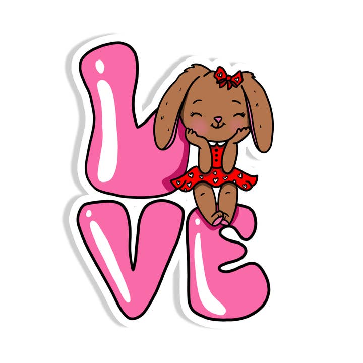 Bunny Love | Animal | Valentine | Waterproof Sticker | 3" for wholesale by Rebel and Siren Stickers