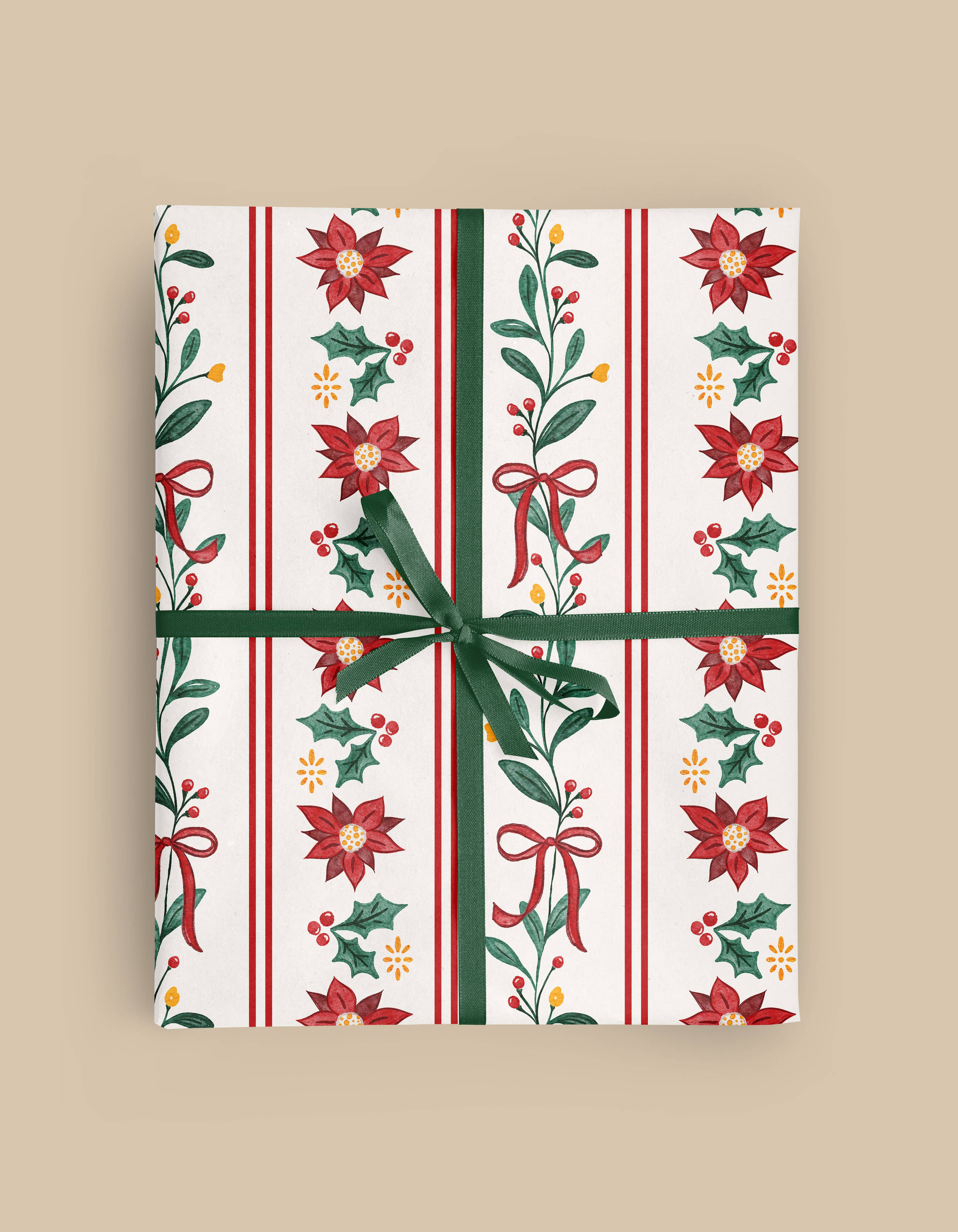 Vivie and Ash – Engroshandel Indpakningspapir – Julejulestjerne Blomsterstribet Gavepapir Rulle2