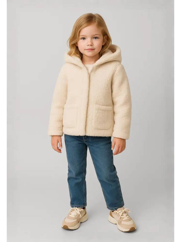 Casaco de lã polar com capuz para meninas, creme, 9m-8a por atacado de Minoti sp. z o.o.