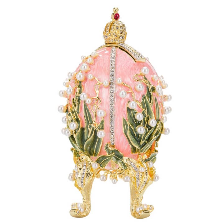 danila-souvenirs - Wholesale Decorative Tabletop Object - Faberge Lilies of the Valley Egg with photo frames pink3