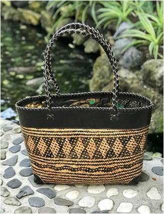 The Winding Road - Wholesale Tote Bag - Women's - Rattan Tote Bag - Tribal Pattern
