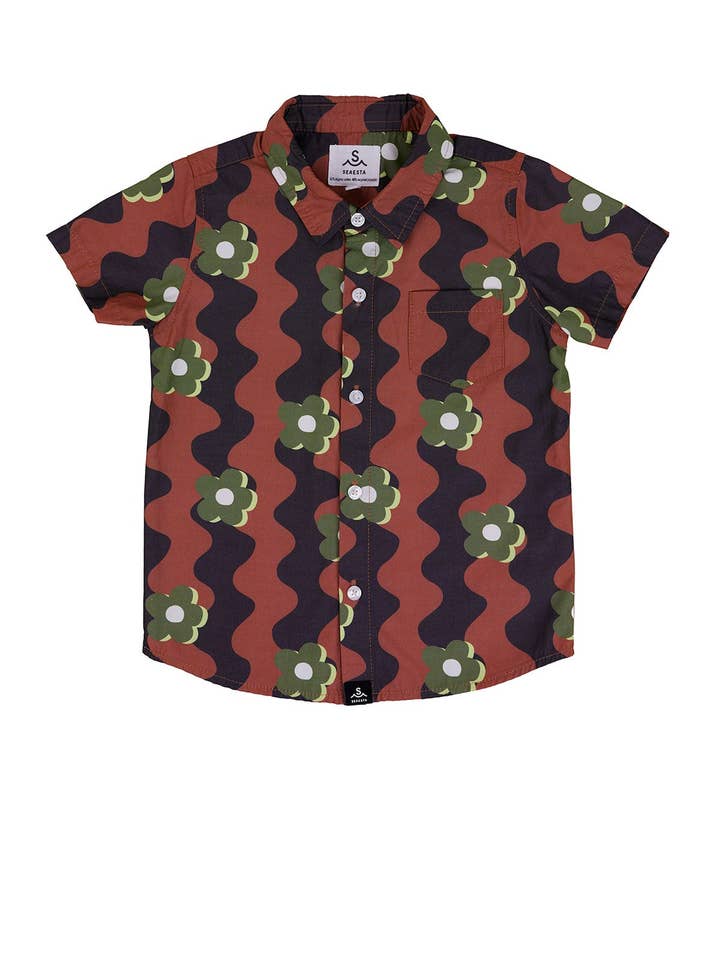 Wavy Daisy Button Up Shirt / Youth / Tan Camo for wholesale by Seaesta Surf