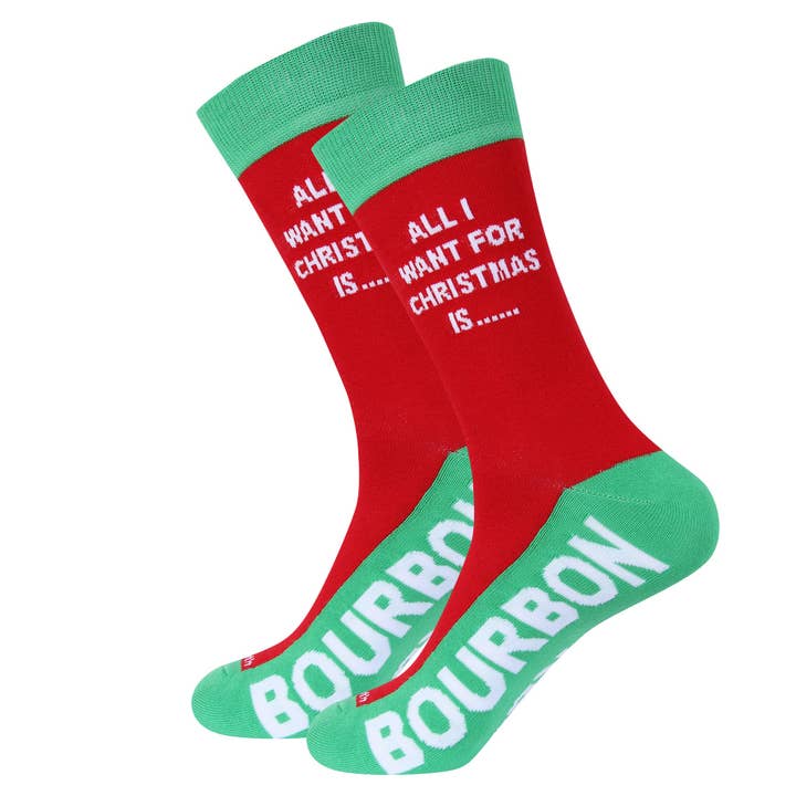All I Want for Christmas is Bourbon Socks for wholesale by Barrel Down South