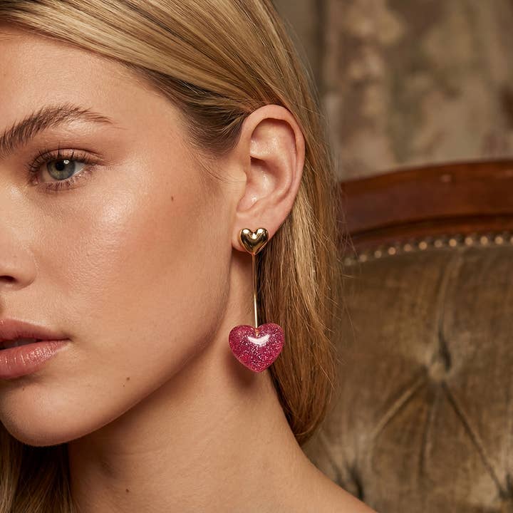 Metallic And Glitter Resin Hearts Dangle Earrings for wholesale by The Looks by Fame Accessories
