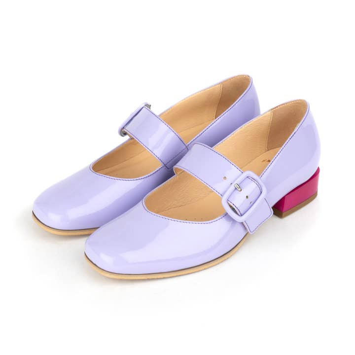 Embassy London – wholesale Low heels – Women′s – Bliss - Lavender & Rose - Women's block heel square toe patent leather Mary-Jane9