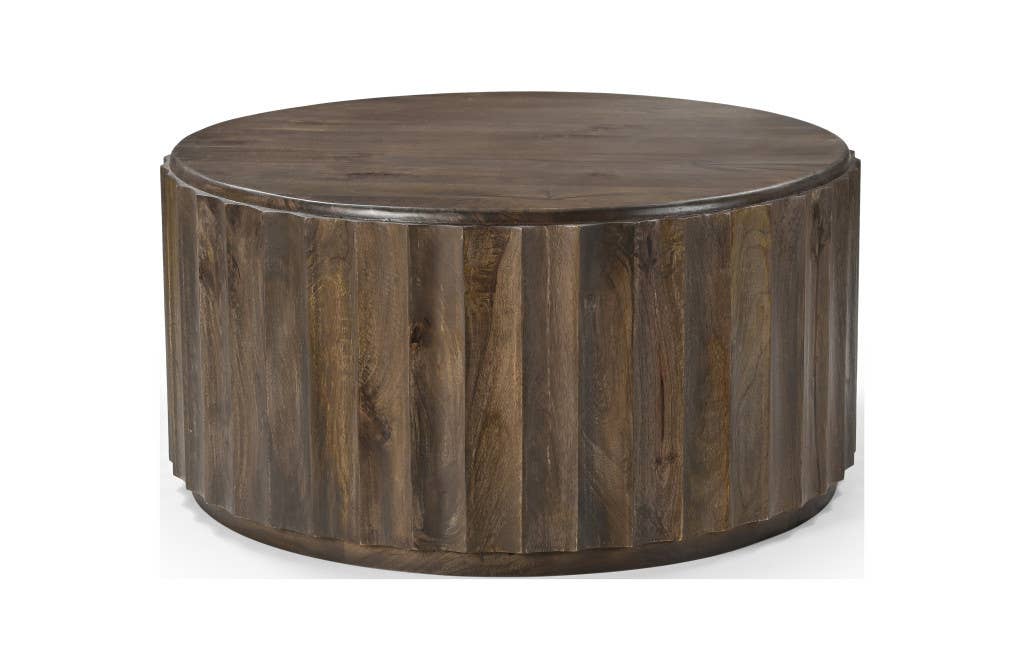 HomeRoots - Wholesale Coffee Table - 36" Brown Solid Wood Round Drum Coffee Table5