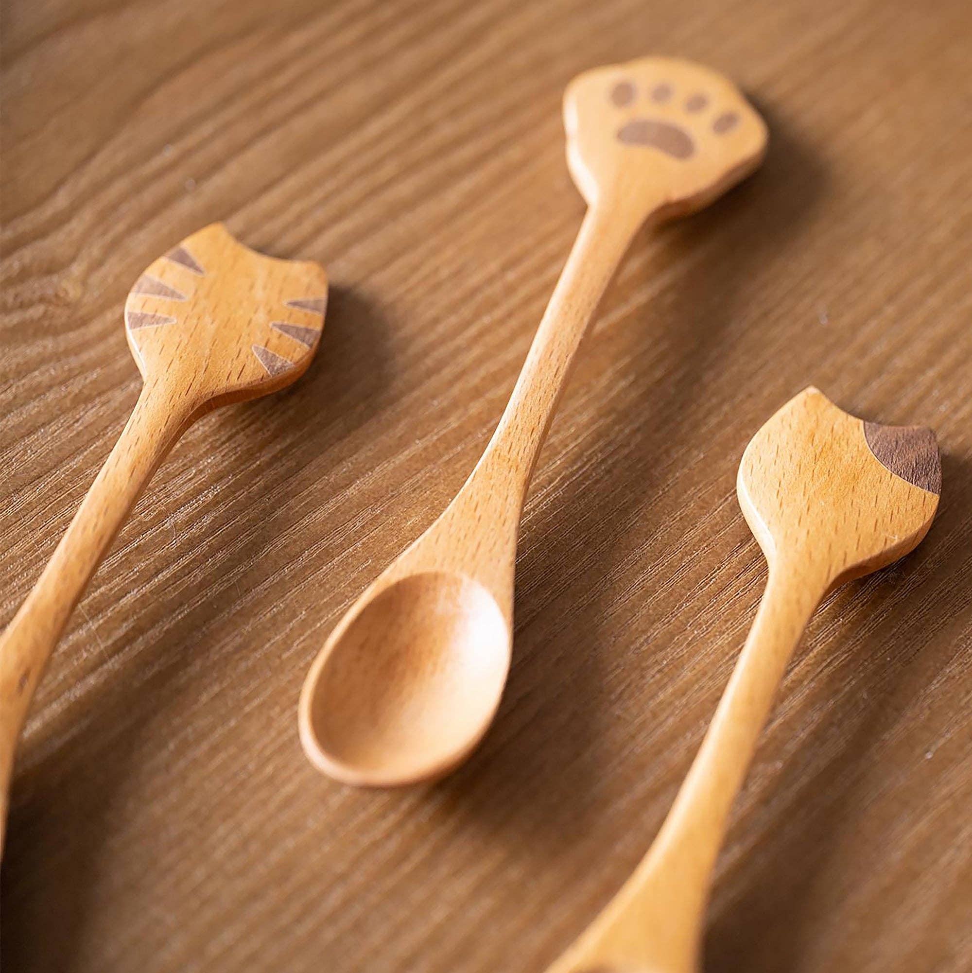 MinoCraft - Wholesale Serving Utensil - Wooden spoon and plate with cat pattern6