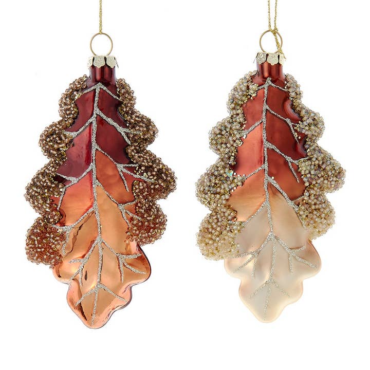 Glass Leaves With Beads Ornaments, 2 Assorted for wholesale by Kurt S. Adler, Inc.