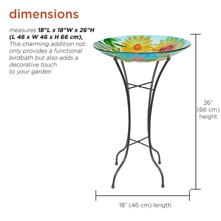 Alpine Corporation - Wholesale Bird Bath - Alpine Corporation 18" Glass Birdbath w/ Flowers & Bee