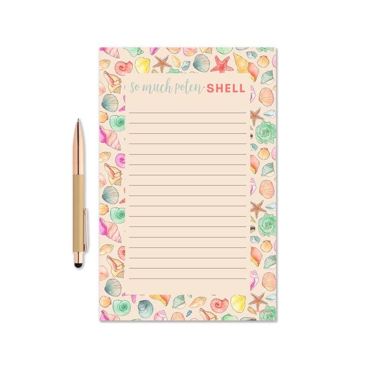 KelseyMDesigns - Wholesale Notepad - So Much Poten-Shell Notepad - Watercolor Seashells Notepad