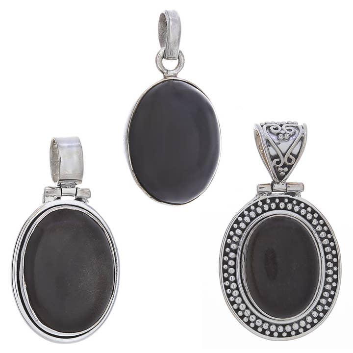 Assorted Medium Oval Gold Sheen Obsidian Pendants for wholesale by Kheops BLJ Jewelry