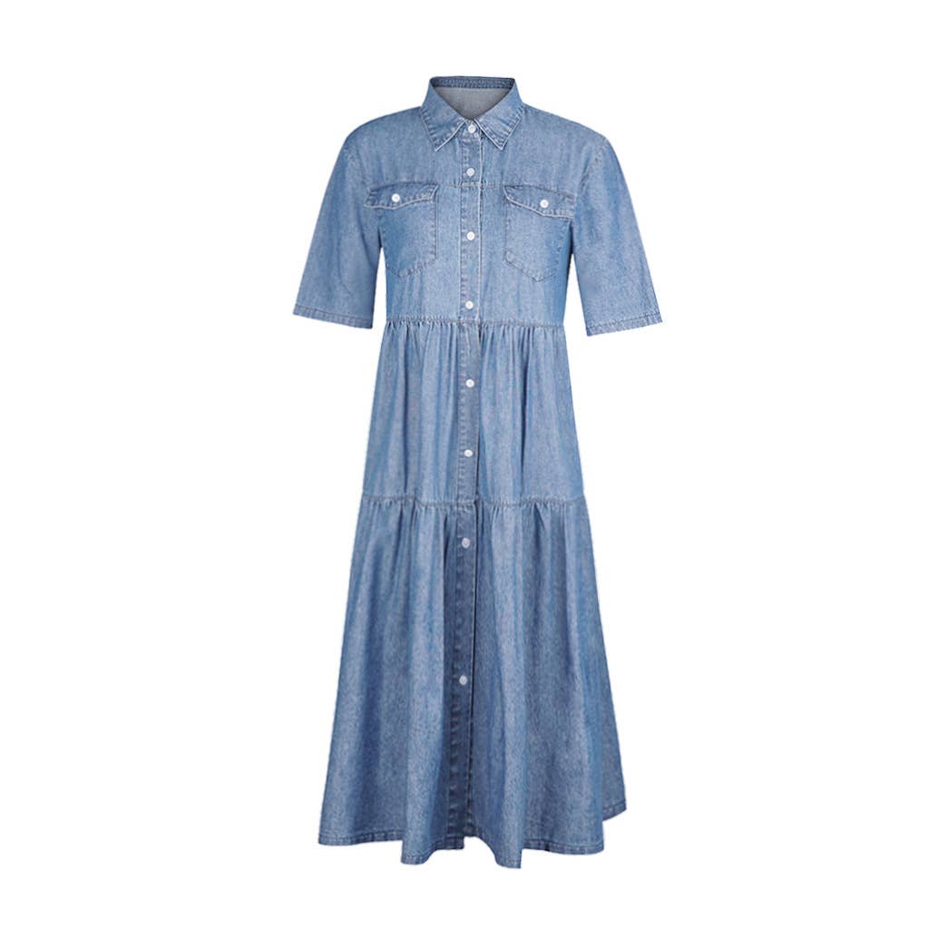 EmberLoom - Wholesale Dress - Women's - Women's Long Denim Dress with Button Front 6