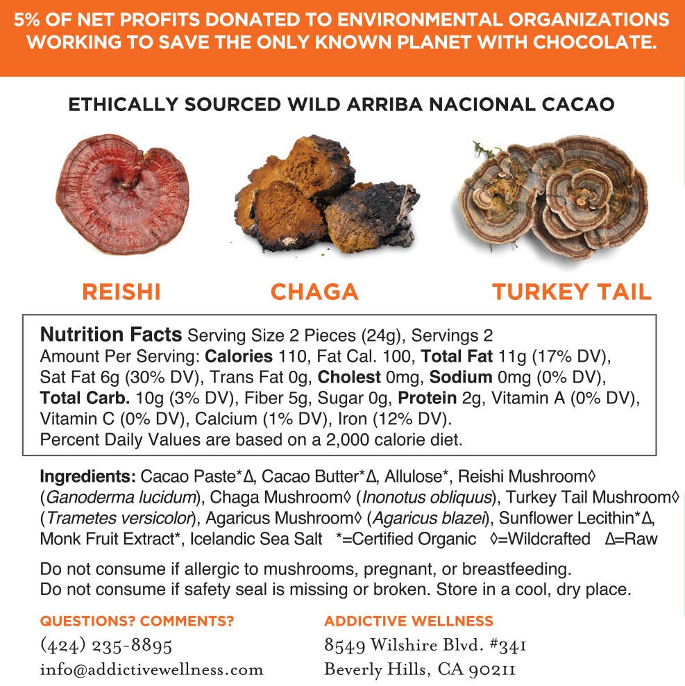 Addictive Wellness - Wholesale Chocolate Bar - Immunity Chocolate | Wildcrafted Mushroom Infused Cacao1
