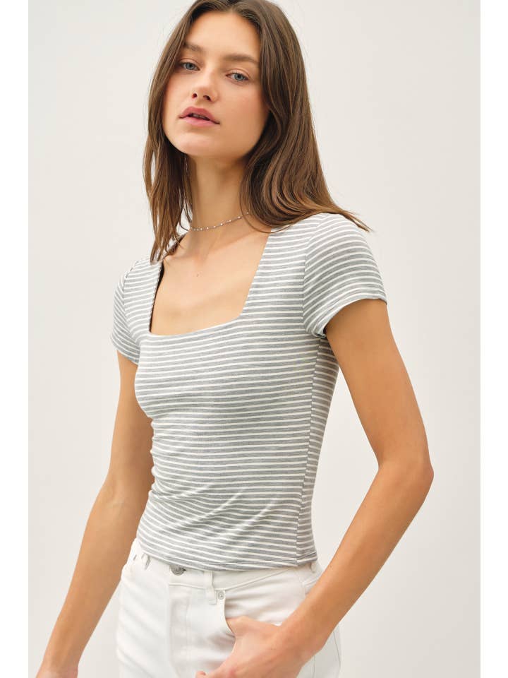 Be Cool - Wholesale Knit Top - Women's - ULTRA SOFT DOUBLE LINED STRIPED SQUARE NECK TOP