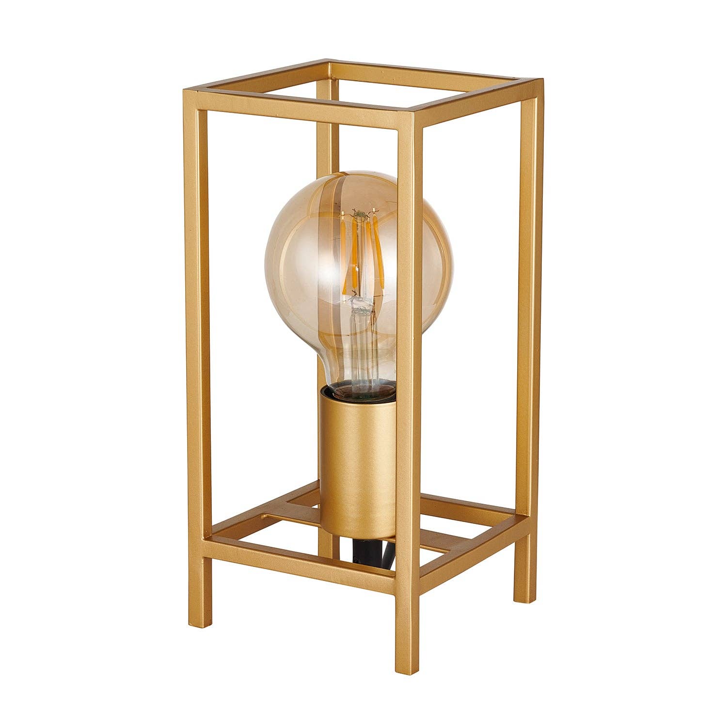 Happy Homewares – wholesale Accent/desk lamp – Vintage and Industrial Style Satin Gold Table Lamp with Rectangular Cage Design1