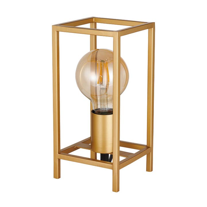 Happy Homewares – wholesale Accent/desk lamp – Vintage and Industrial Style Satin Gold Table Lamp with Rectangular Cage Design1
