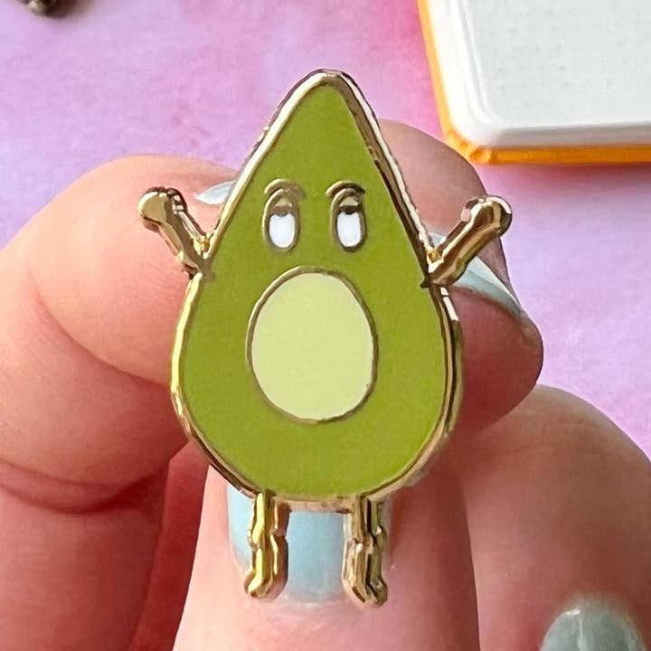 Luciano the Avocaaado Enamel Pin (Miserable Food Series) for wholesale by The Unrefined Crafter