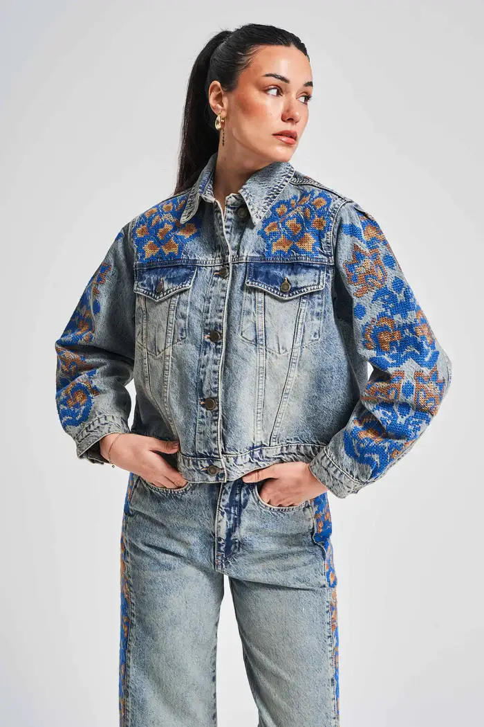 DesignofBoho - Wholesale Denim Jacket - Women's - Women's Embroidered 100% Cotton Denim Jacket with Embroidery2