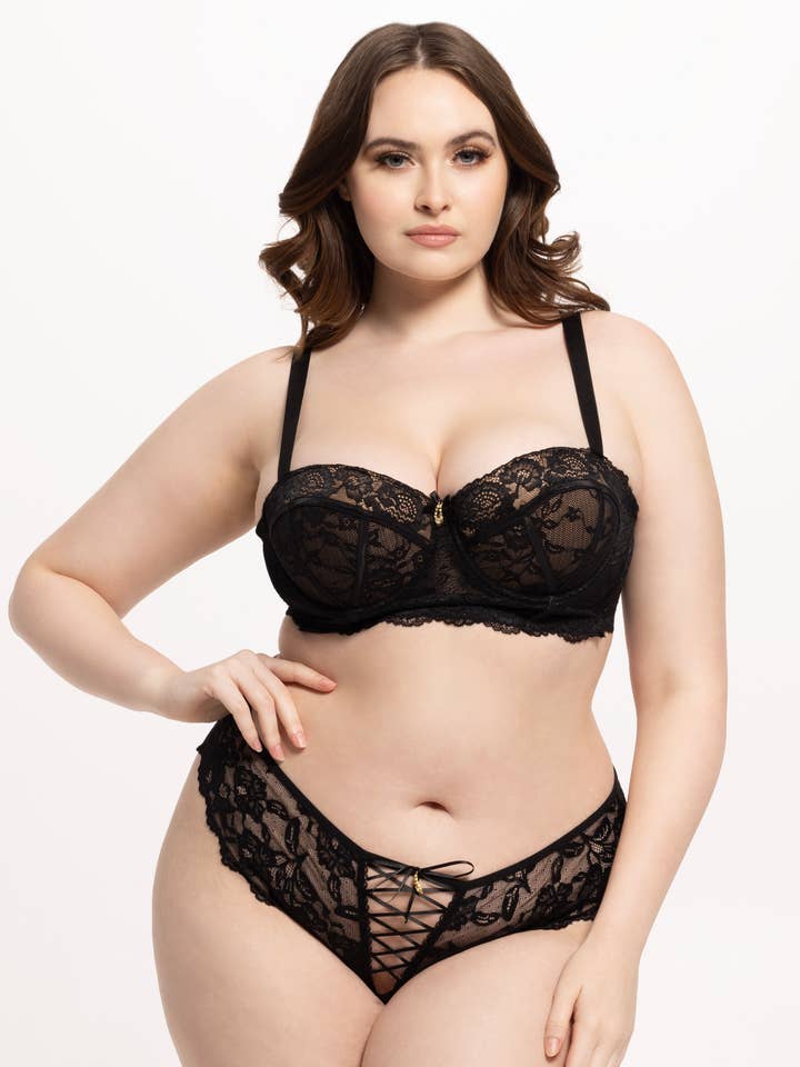 BLACK RUGBY TAN SAVANNAH LACE LONGLINE PUSH UP BALCONETTE BRA for wholesale on Faire3