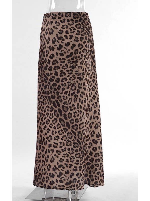 Brown Leopard print maxi skirt for wholesale on Faire
