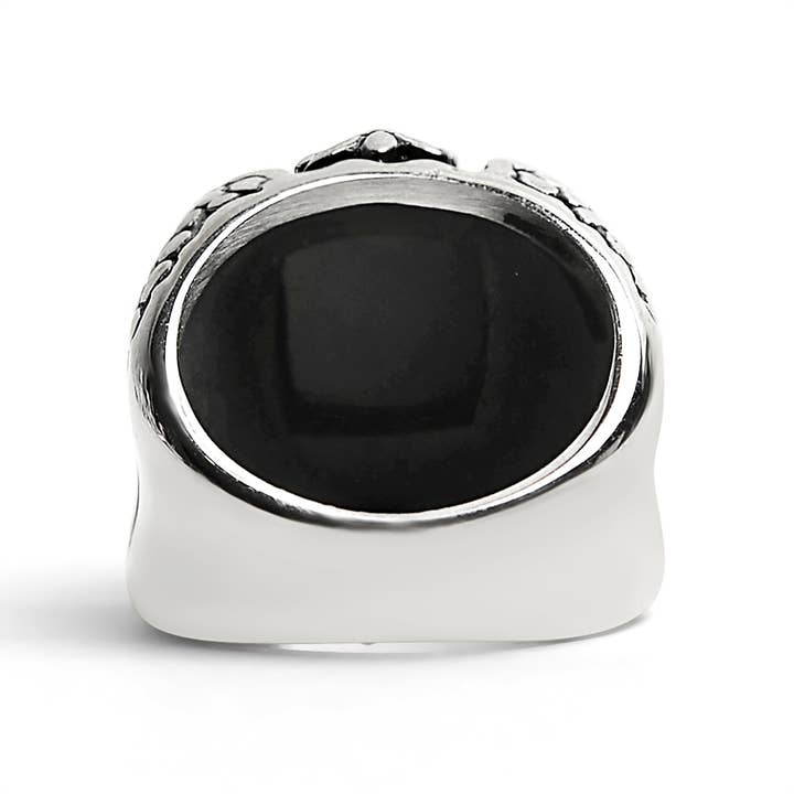 WJW - Wholesale Cocktail/Statement Ring - Stainless Steel Fleur De Lis Stone Gothic Statement Ring3