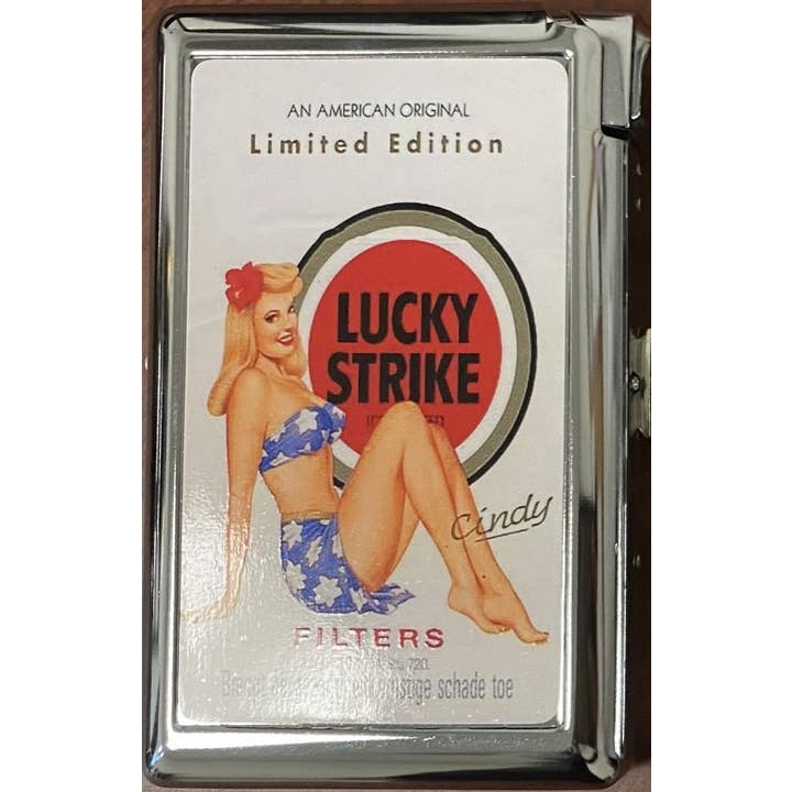 Lighter King - Venta al por mayor Pitillera - Estuche para cigarrillos Lucky Strike Pinup con encendedor de butano incorporado