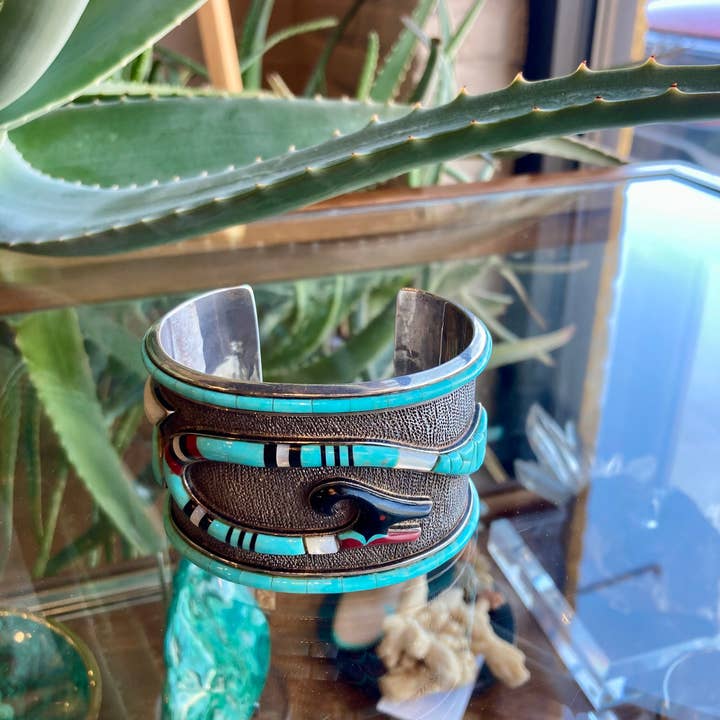 Rainbow Trading Post - Wholesale Cuff Bracelet - STERLING NATIVE AMERICAN SNAKE TURQUOISE CUFF BRACELET