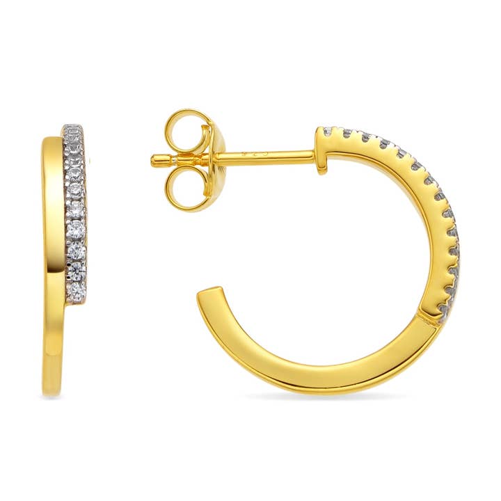 Boucles d'oreilles Luxenter en argent sterling 925 et zirconium brillant finition or jaune 18k - Kami pour la vente par Luxenter