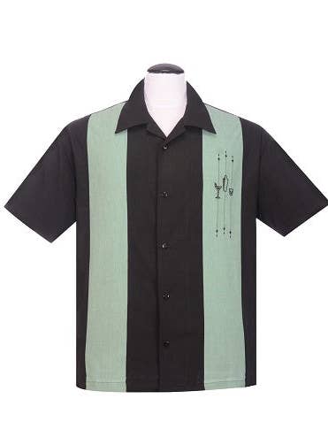 The Shake Down Bowling Shirt in Black/Mint for wholesale by Steady Clothing