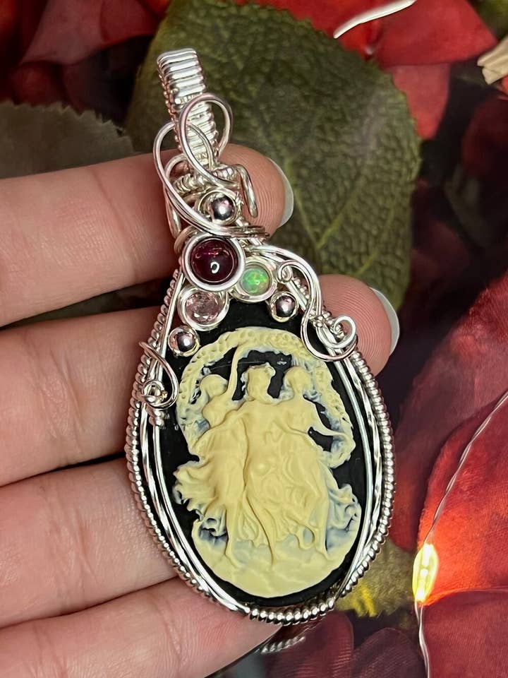 Cameo & Multi-Stone Sterling Silver Pendant - Wire Jewelry for wholesale by Sunday's Jewels