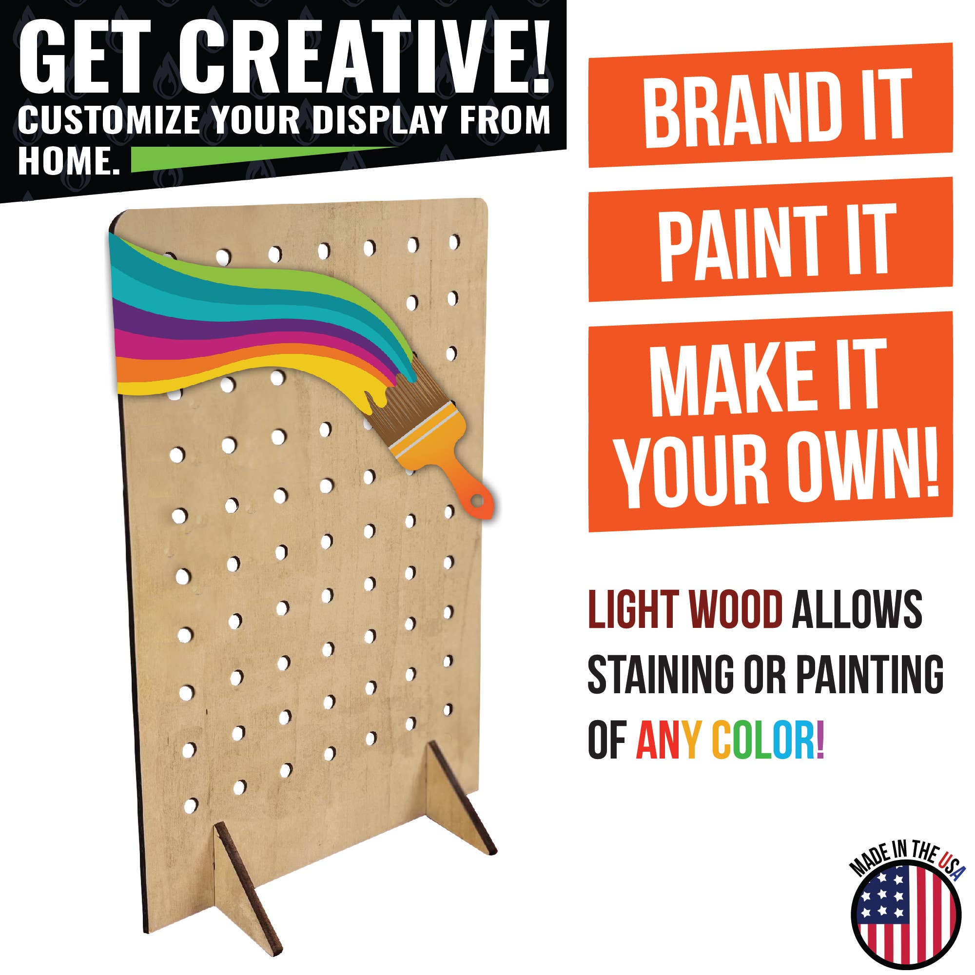 Torched Displays – wholesale Retailer display stand/case – Pegboard Display - Various Sizes and Colors20