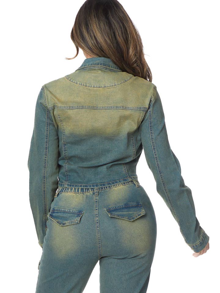 3D Pocket Moto Cargo Denim Jacket for wholesale by Kréamy NYC