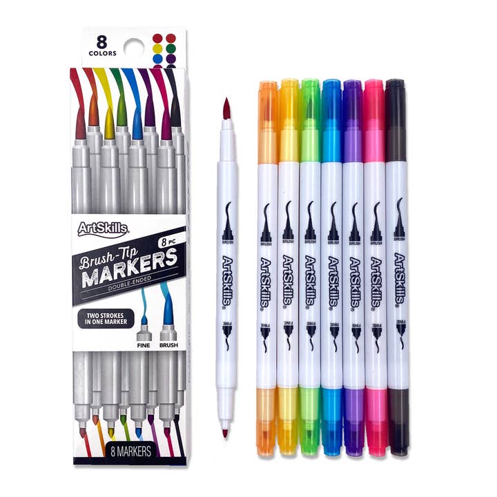 ArtSkills - Wholesale Marker - Dual-Tip Brush Markers, 8 Markers