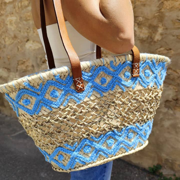 Sac en paille, Sac de plage, sac fourre-tout, Panier en paille cuir blanc pour la vente par craftberber