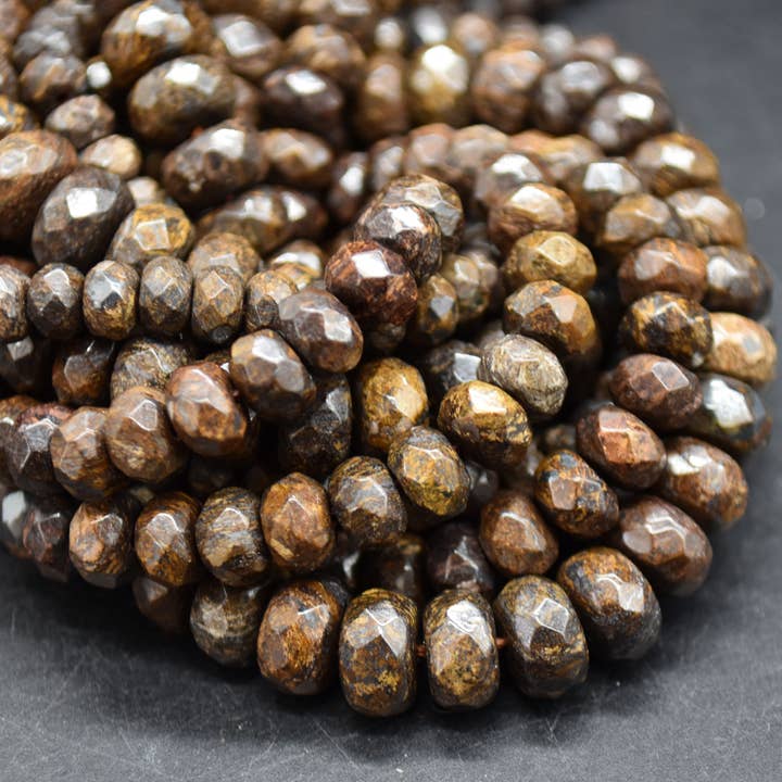 Grade A Natural Bronzite Faceted Rondelle Gemstone Beads for wholesale by Oriental Direct Craft Supplies