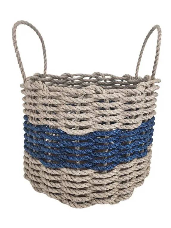 Authentic Maine Lobster Rope Storage Basket Tan and Navy Blu for wholesale by Little Salty Rope