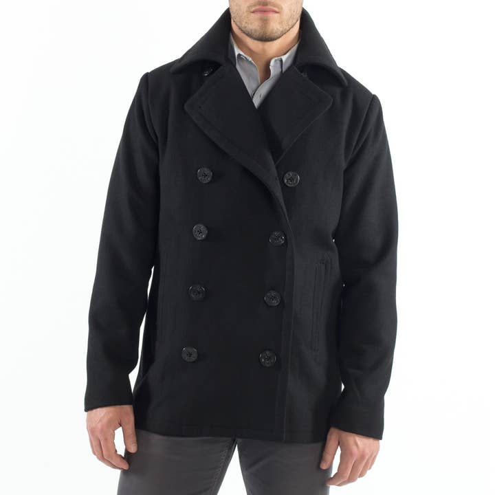 Mason Mens Wool Blend Pea Coat Jacket Double Breasted Dress for wholesale by Alpine Swiss