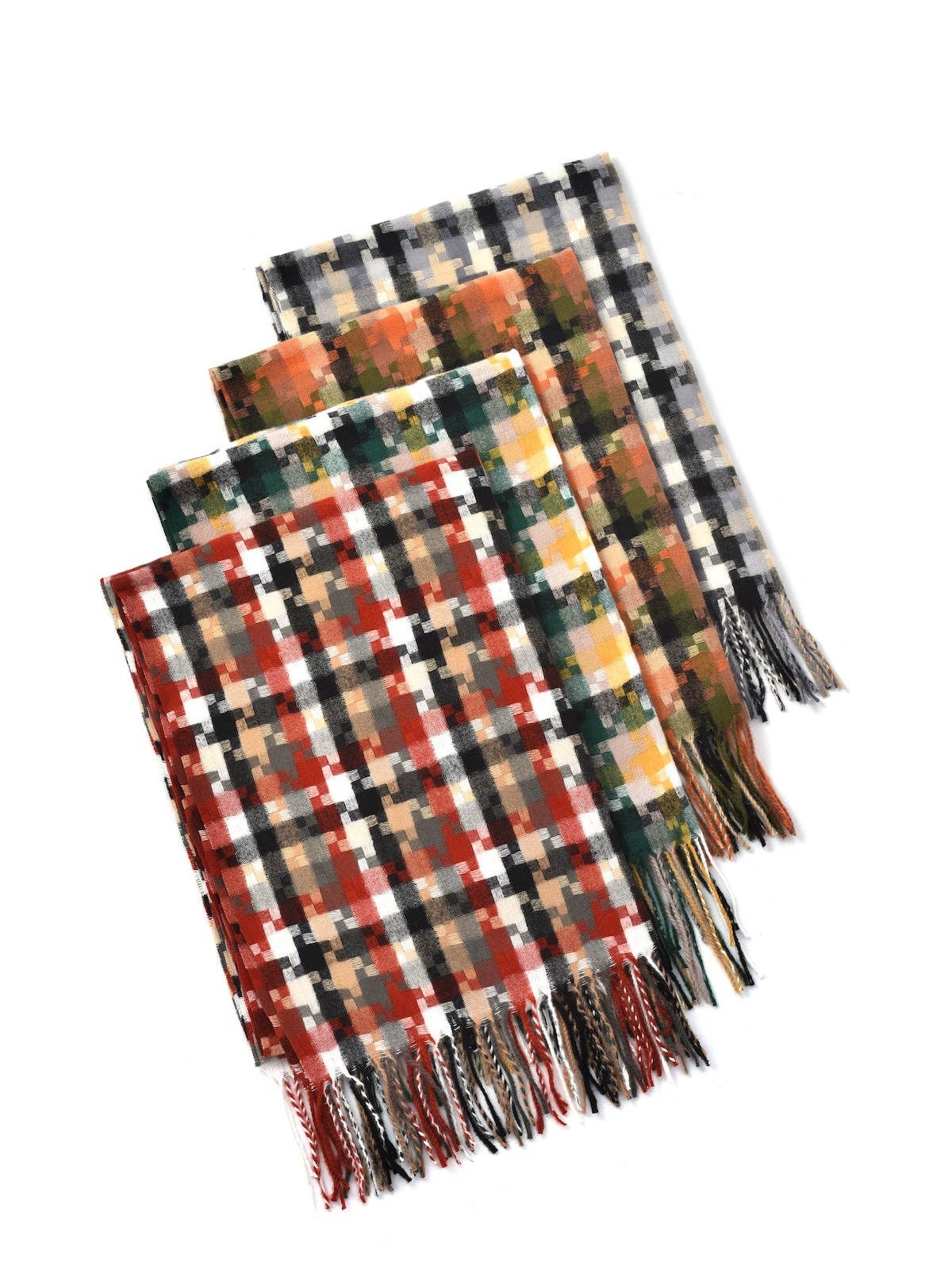 Funkyrel® Atzbranding Limited - Wholesale Sjaal - Dames - Scarvii – Pixel Ruitjes Sjaal met Franjes6