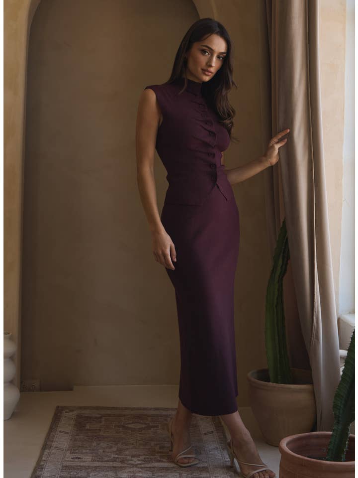 OATMEAL Pleated front top & skirt set for wholesale on Faire2